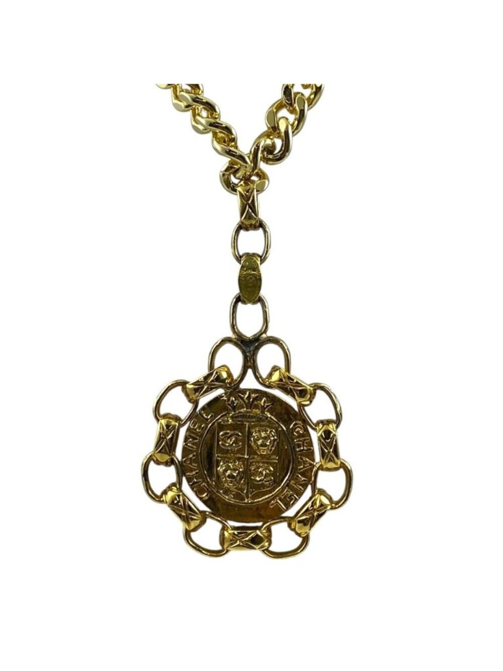 Chanel Pendant CC Logo Medallion 23 Gold Plated Necklace